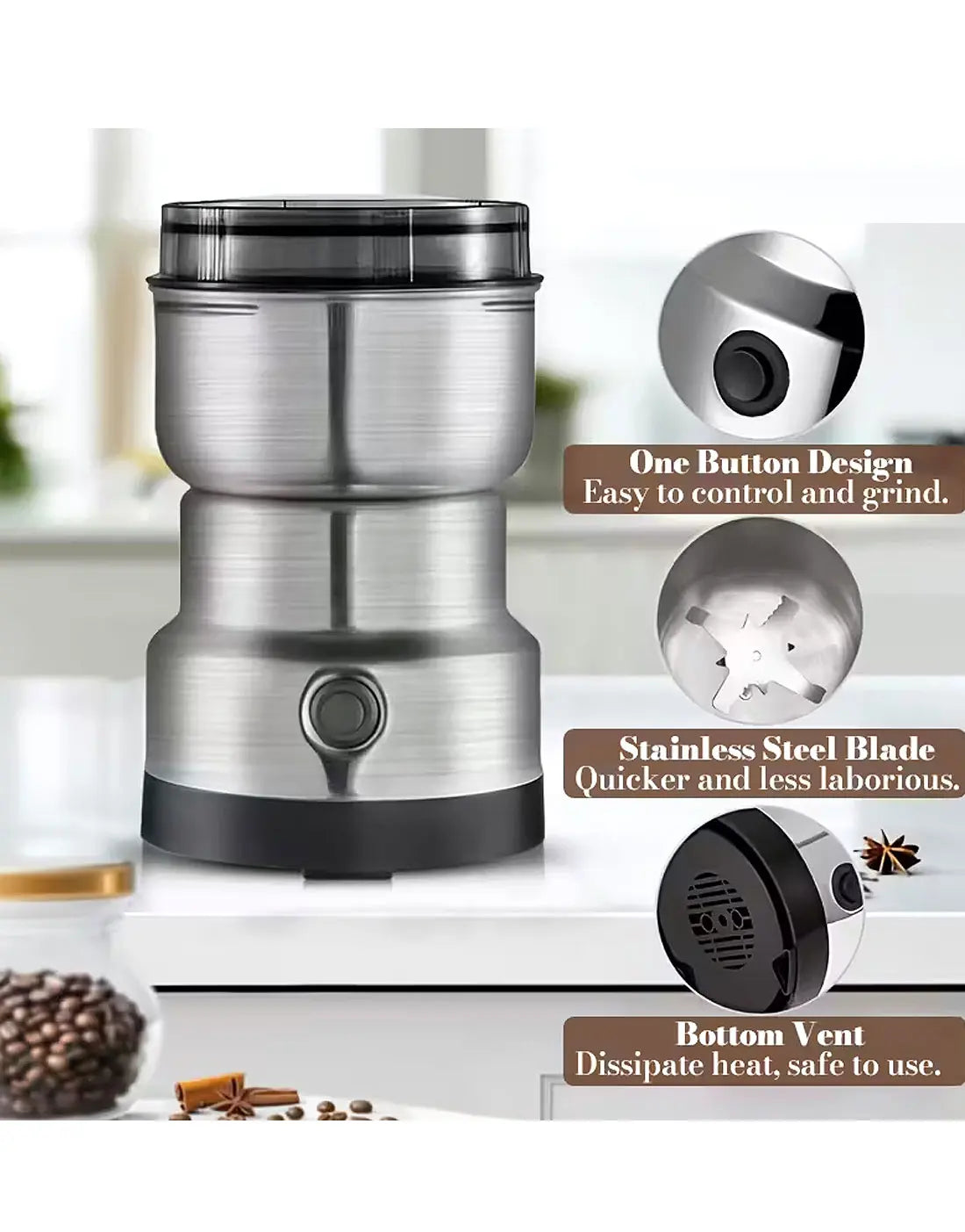 Electric Coffee Grinder – Stainless Steel Blade